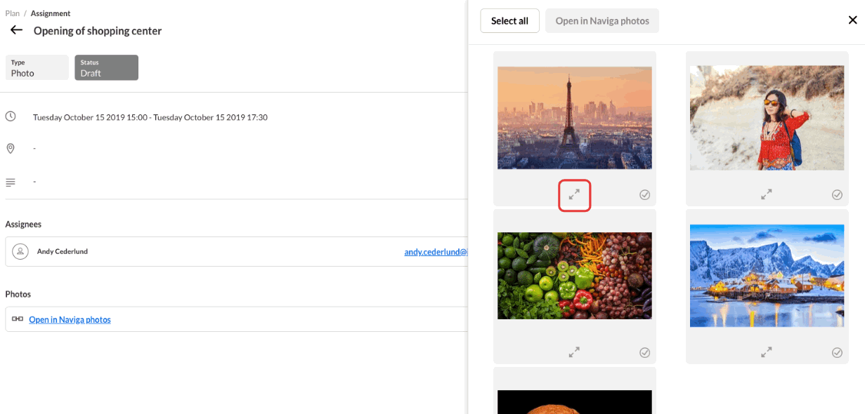 In the preview you have the possibility to magnify the photos.